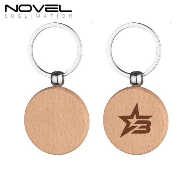 New Arrival Sublimation Solid Beech Wood Keyring DIY Keychain