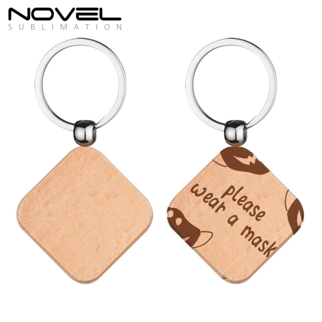 New Arrival Laser Engraving or UV Printing Solid Beech Wood Keyring DIY Keychain