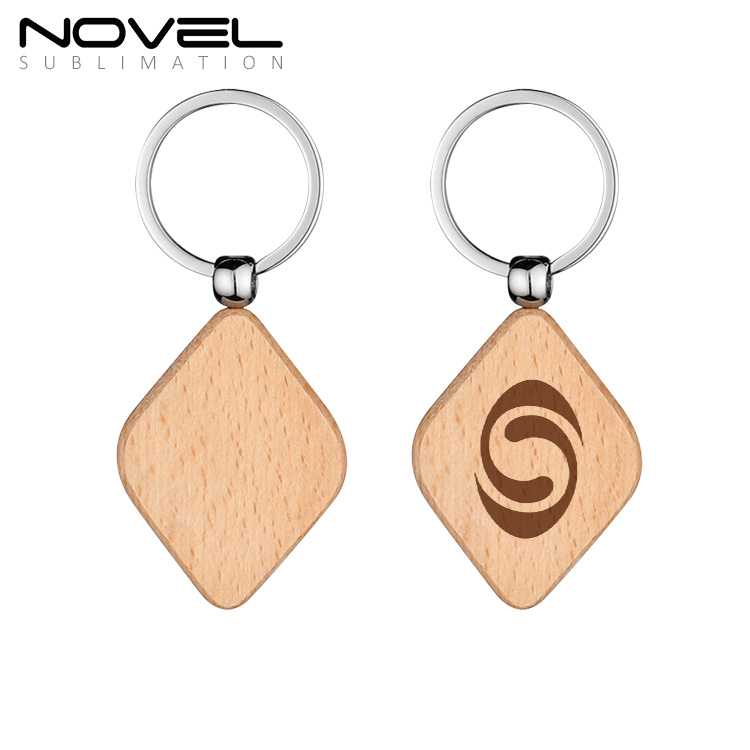 New Arrival Laser Engraving or UV Printing Solid Beech Wood Keyring DIY Keychain