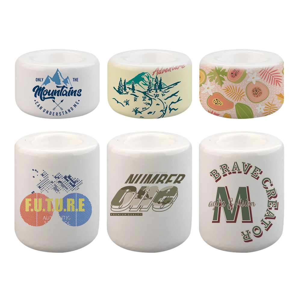 Custom Design Sublimation White Ceramic Candle Holder with Elegant Designs and Practical Functions
