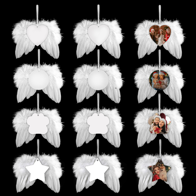 Sublimation Feather Christmas MDF Pendant Customizable Ornaments with Four Shapes