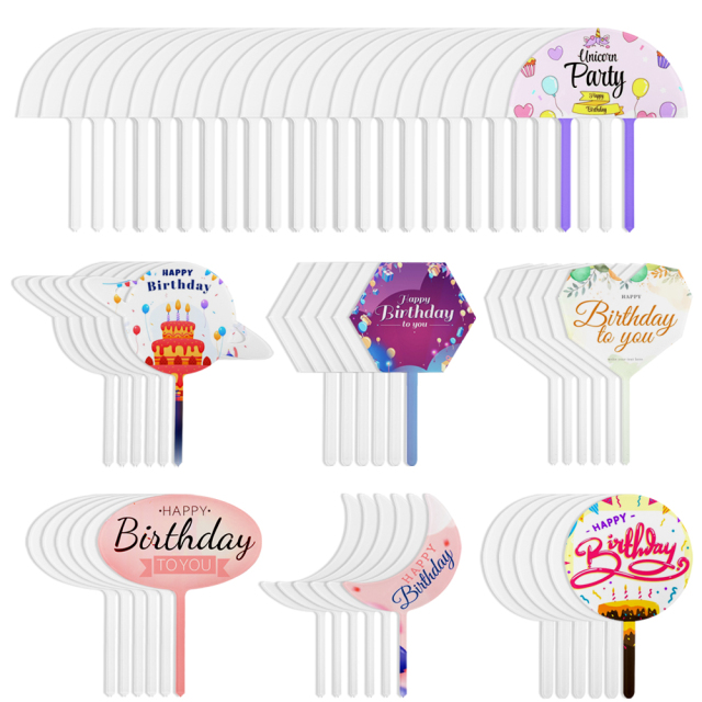 Sublimation Blank Acrylic Cake Toppers Creative Insert Card for Birthday Cake for Heat Transfer Printing Cake Insert