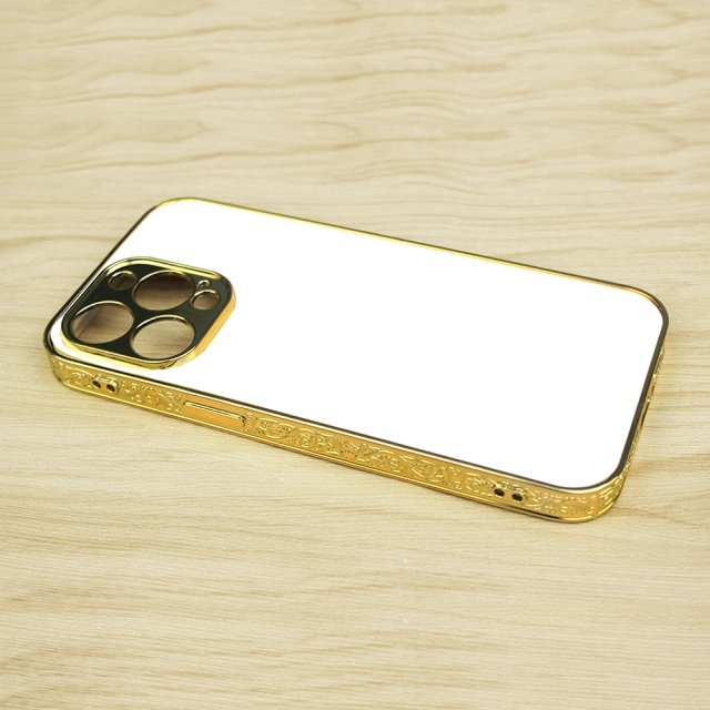 New Arrival Sublimation Electroplated Phone Case with Embossrd Edge for iPhone 15/14 Series DIY Shell With Glass Sheet