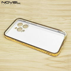 New Arrival Sublimation Electroplated Phone Case with Embossrd Edge for iPhone 15/14 Series DIY Shell With Glass Sheet