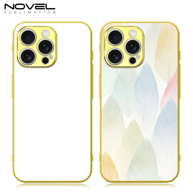 New Arrival Sublimation Electroplated Phone Case with Embossrd Edge for iPhone 15/14 Series DIY Shell With Glass Sheet