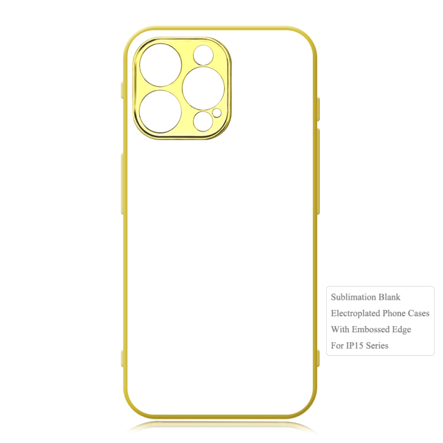 New Arrival Sublimation Electroplated Phone Case with Embossrd Edge for iPhone 15/14 Series DIY Shell With Glass Sheet