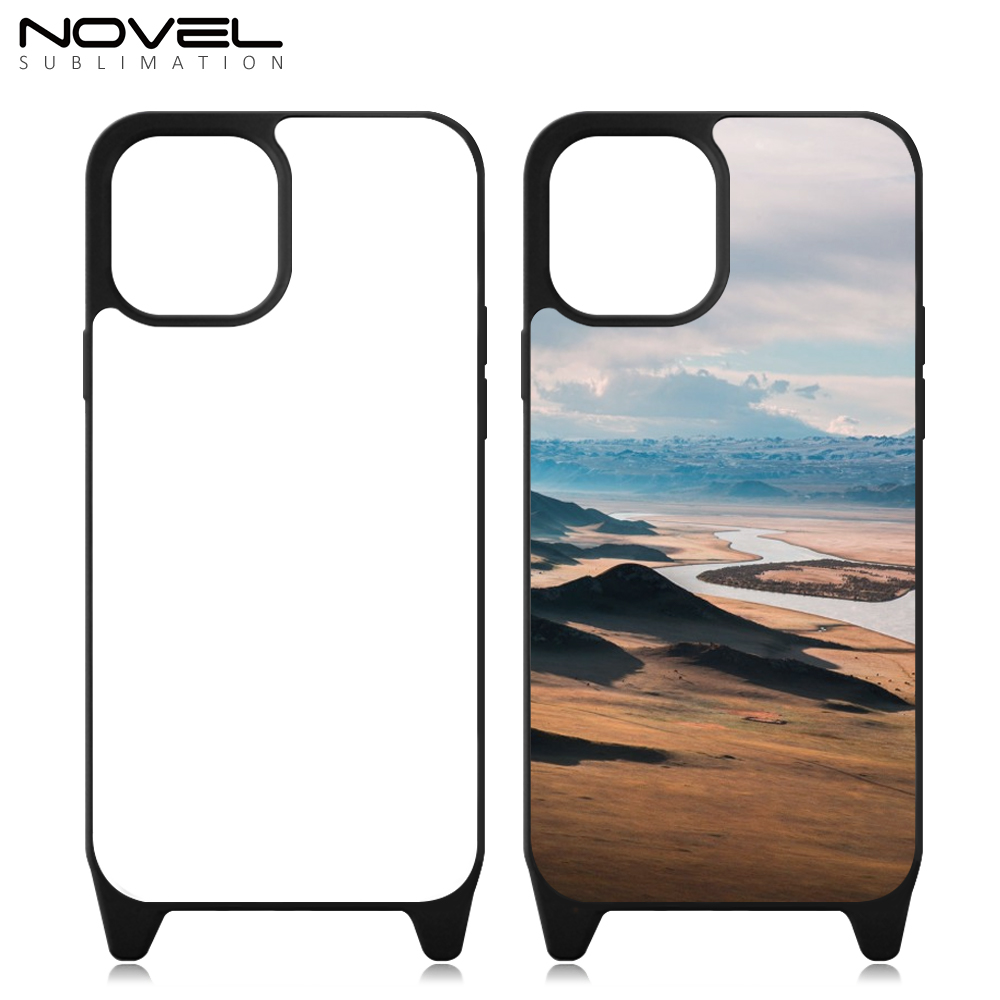 2D TPU+PC Sublimation iPhone 15 Series Cases  with Aluminum Sheet & Colorful Ropes Custom Phone Case with Lanyard Case with Hanging Rope
