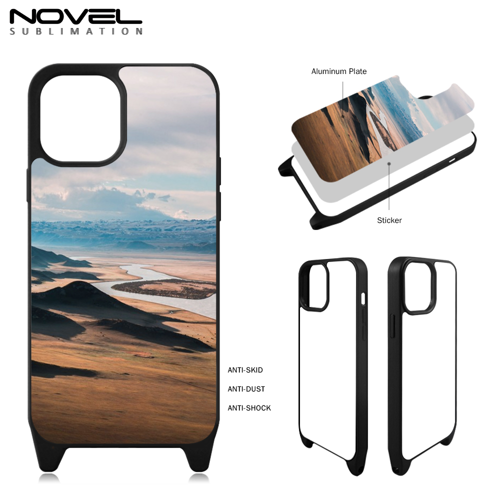 2D TPU+PC Sublimation iPhone 15 Series Cases  with Aluminum Sheet & Colorful Ropes Custom Phone Case with Lanyard Case with Hanging Rope