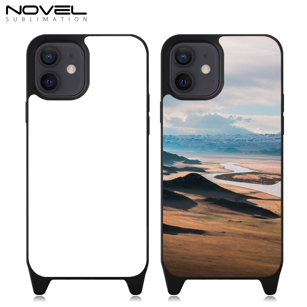2D TPU+PC Sublimation iPhone 15 Series Cases  with Aluminum Sheet & Colorful Ropes Custom Phone Case with Lanyard Case with Hanging Rope