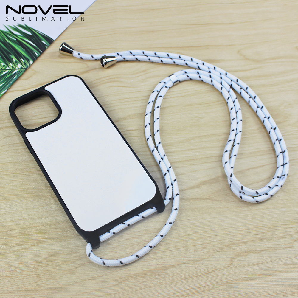 2D TPU+PC Sublimation iPhone 15 Series Cases  with Aluminum Sheet & Colorful Ropes Custom Phone Case with Lanyard Case with Hanging Rope