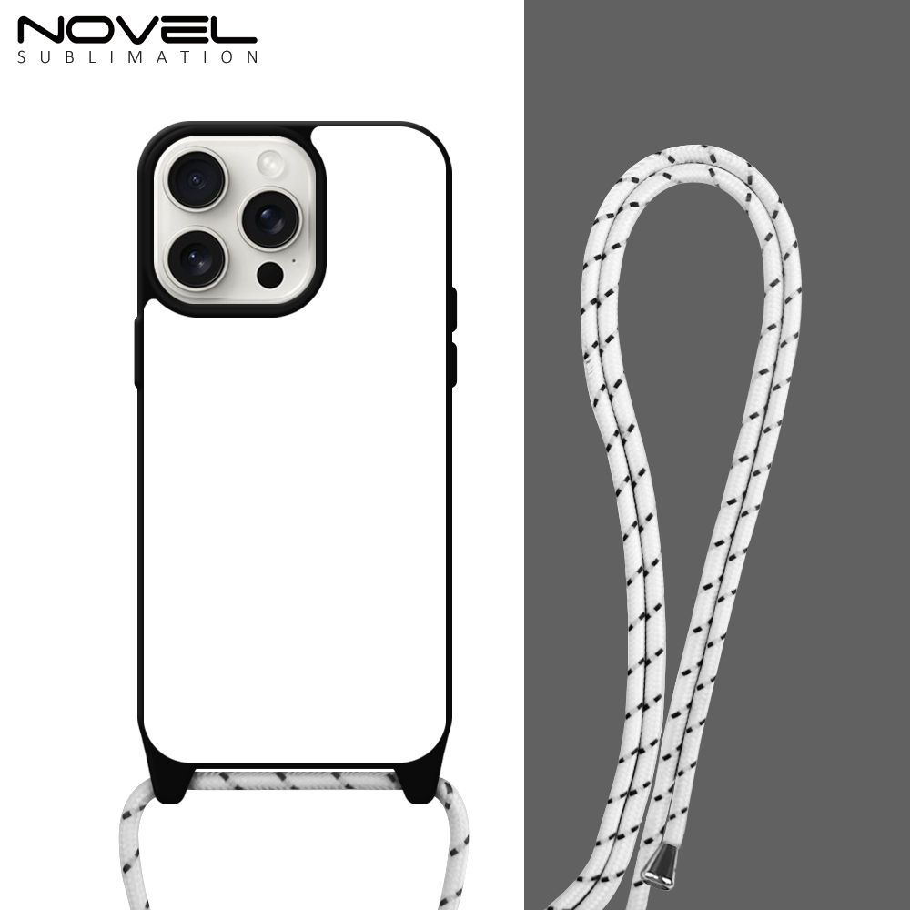 2D TPU+PC Sublimation iPhone 12,13,14 Series Cases  with Aluminum Sheet & Colorful Ropes Custom Phone Case with Lanyard Case with Hanging Rope