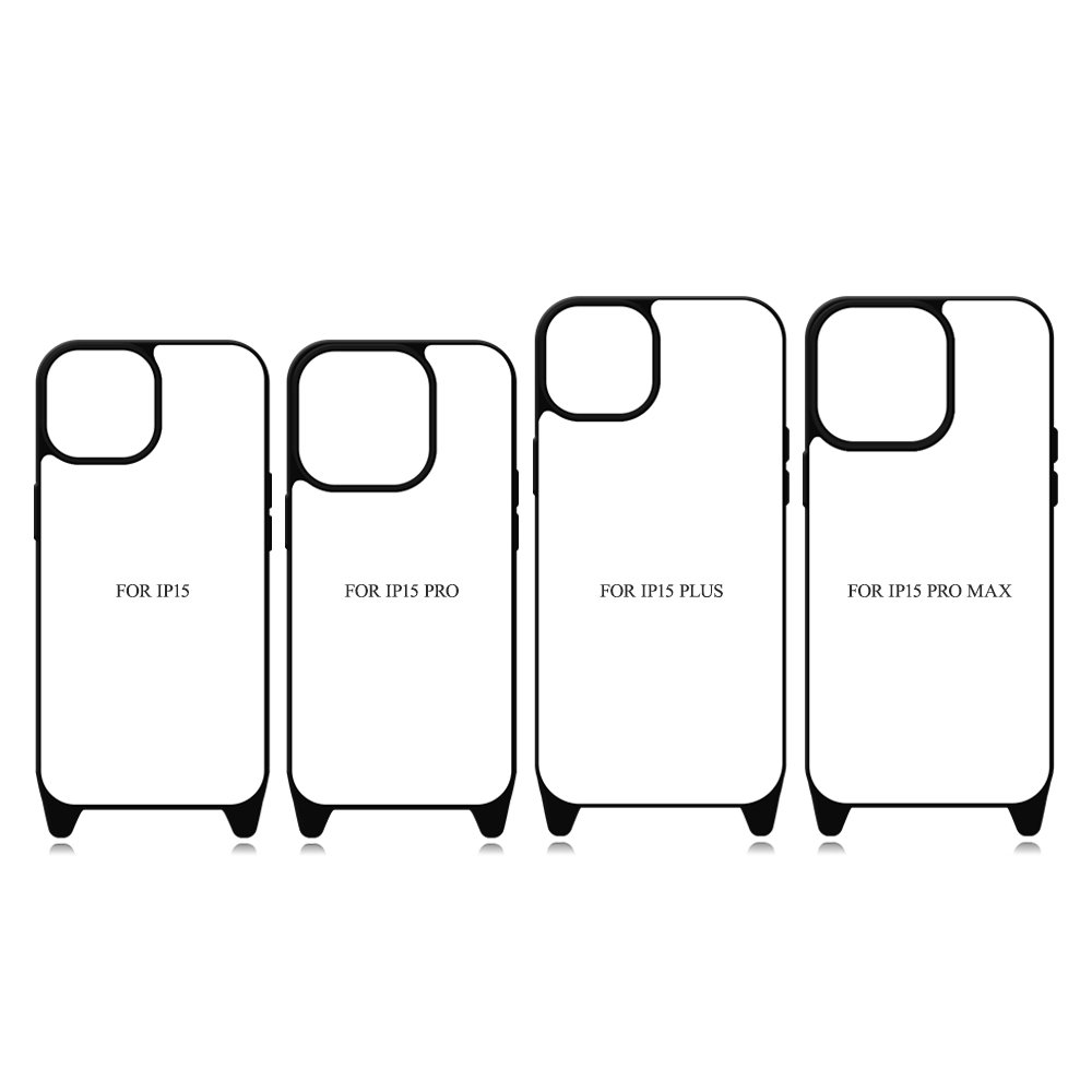 2D TPU+PC Sublimation iPhone 15 Series Cases  with Aluminum Sheet & Colorful Ropes Custom Phone Case with Lanyard Case with Hanging Rope
