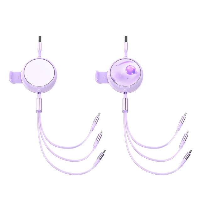 New Arrival Sublimation Telescopic 3 IN 1 USB Charging Cable For iPhone Android Type-C Data Line with Mobile Phone Stand