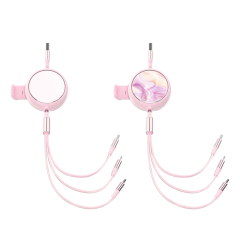 New Arrival Sublimation Telescopic 3 IN 1 USB Charging Cable For iPhone Android Type-C Data Line with Mobile Phone Stand