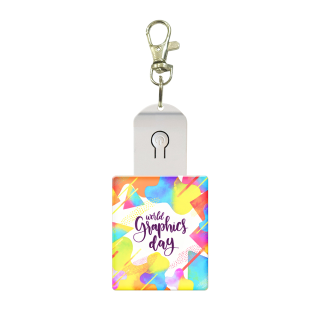 New Arrival Sublimation Transparent Acrylic LED Light Single Sided Print Keyring DIY Keychain