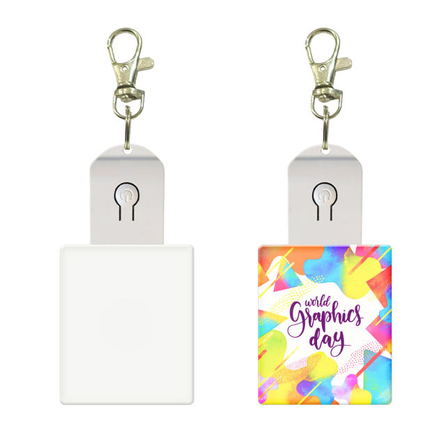 New Arrival Sublimation Transparent Acrylic LED Light Single Sided Print Keyring DIY Keychain