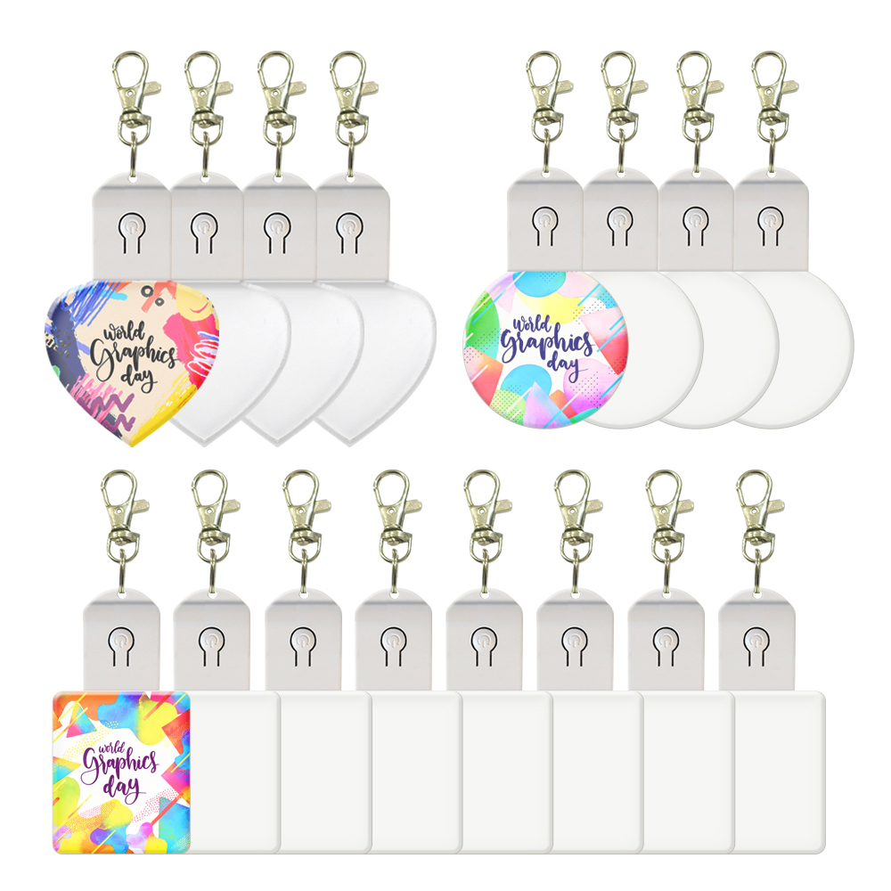 Sublimation Transparent Acrylic LED Light Single Sided Print Keyring DIY Keychain