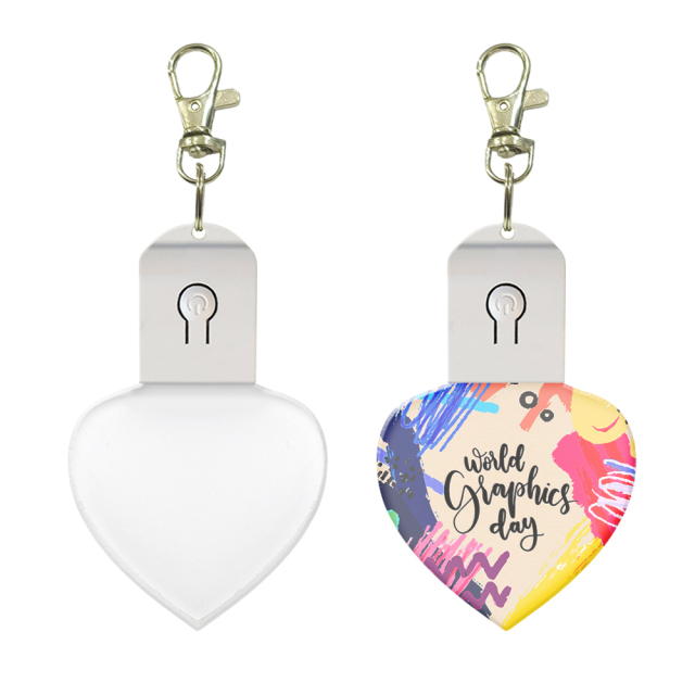 New Arrival Sublimation Transparent Acrylic LED Light Single Sided Print Keyring DIY Keychain