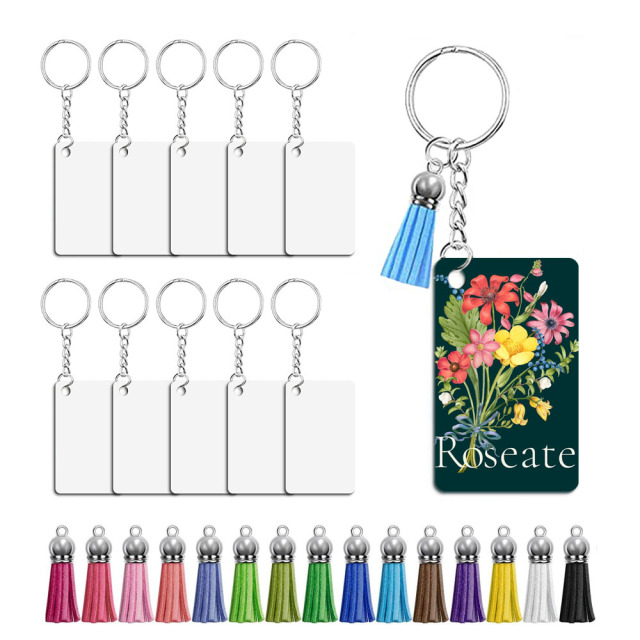 Sublimation MDF Keychains with Tassel MDF Key Ring 6 Shapes Sublimation Blank Keychain 30pcs/set