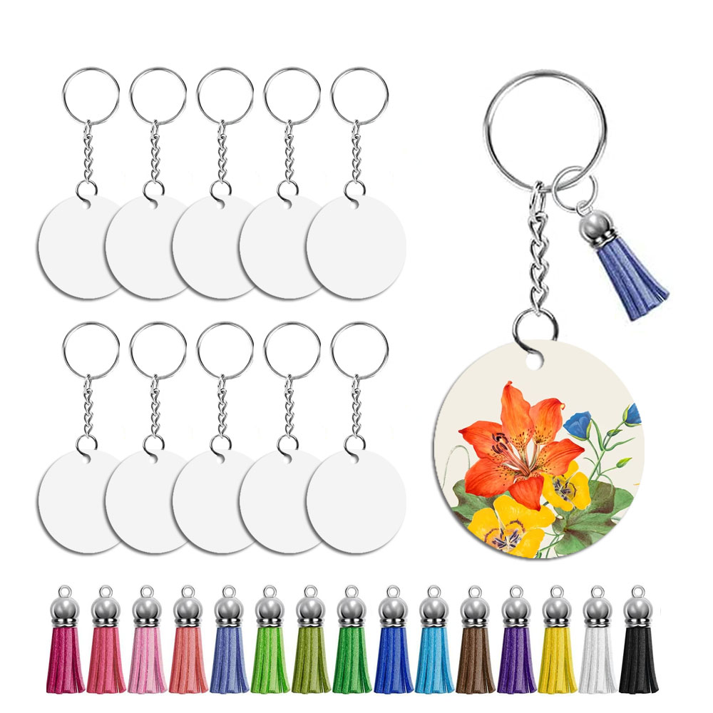 Sublimation MDF Keychains with Tassel MDF Key Ring 6 Shapes Sublimation Blank Keyring 30pcs/set
