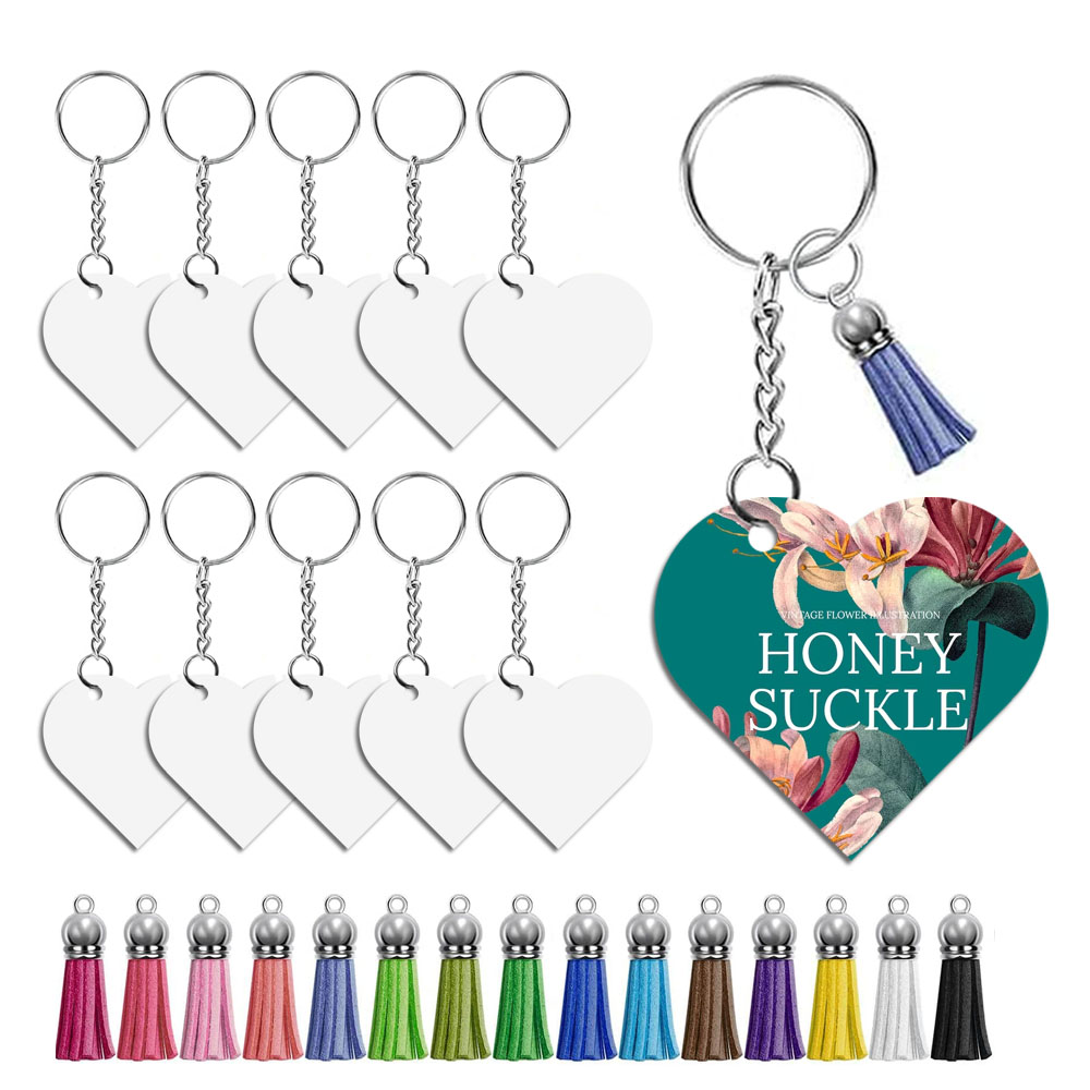 Sublimation MDF Keychains with Tassel MDF Key Ring 6 Shapes Sublimation Blank Keyring 30pcs/set