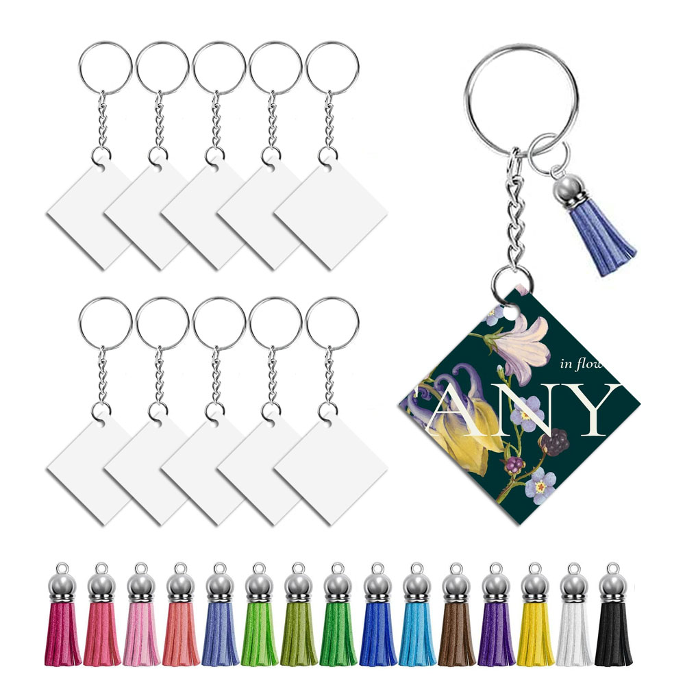 Sublimation MDF Keychains with Tassel MDF Key Ring 6 Shapes Sublimation Blank Keyring 30pcs/set