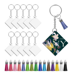Sublimation MDF Keychains with Tassel MDF Key Ring 6 Shapes Sublimation Blank Keychain 30pcs/set