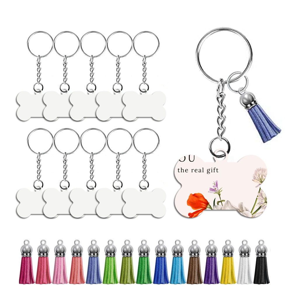 Sublimation MDF Keychains with Tassel MDF Key Ring 6 Shapes Sublimation Blank Keyring 30pcs/set