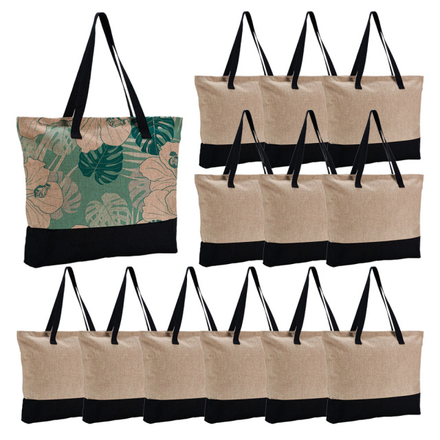 New Arrival Sublimation Blank Jute and Black Bag Reusable Custom Tote Bag Shoppong Bag