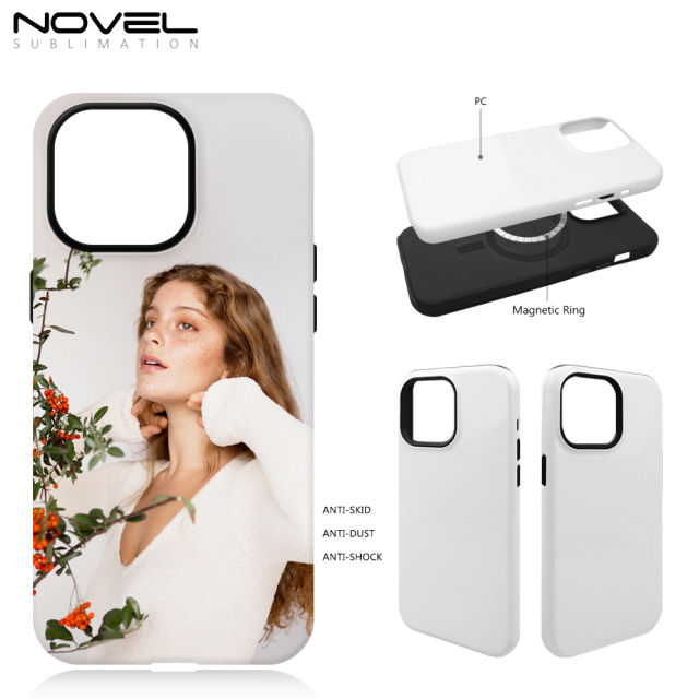 New arrival Sublimation 3D 2in1 Magsafe Phone Case For iPhone 13,14,15 Series Support Wireless Charging