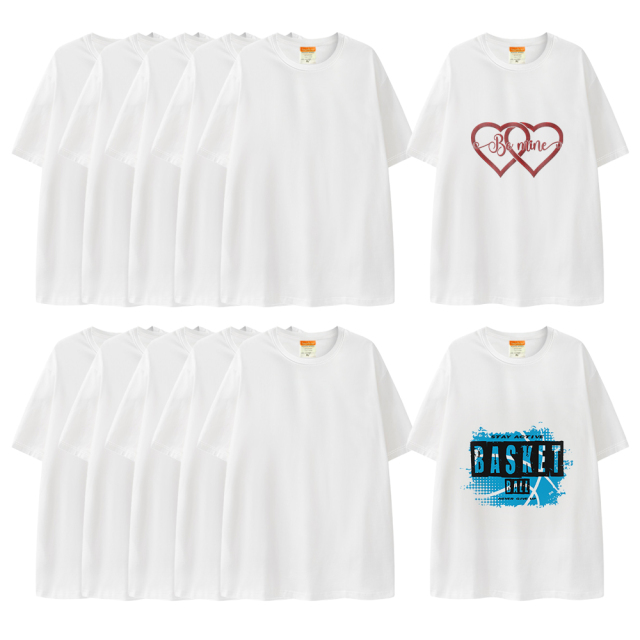 Sublimation Blank Inner Cotton,Outer Polyester T-shirt for Kids,Aldult White T-shirt