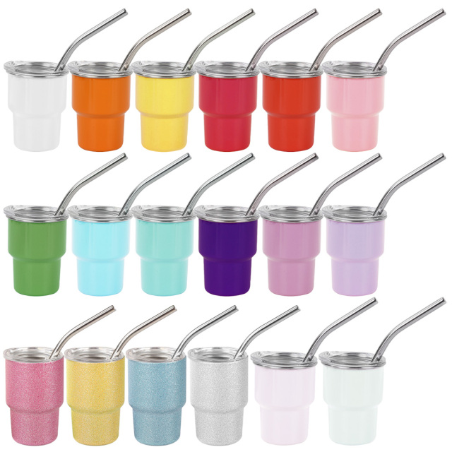 New Arrival 2oz/3oz Sublimation Stainless Steel Mug Mini Tumbler Shot Glass with Straw and Lid