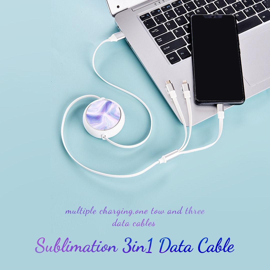 New Arrival Sublimation Telescopic 3 IN 1 USB Charging Cable For iPhone Android Type-C Data Line with Mobile Phone Stand