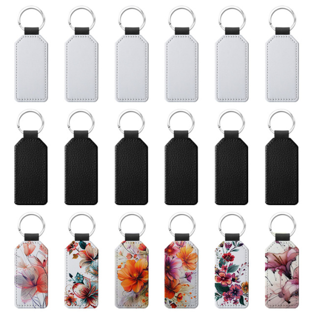 Popular DIY Sublimation PU Leather Blank Leather Keychain,Single-sided Printable Key Ring Key Tag