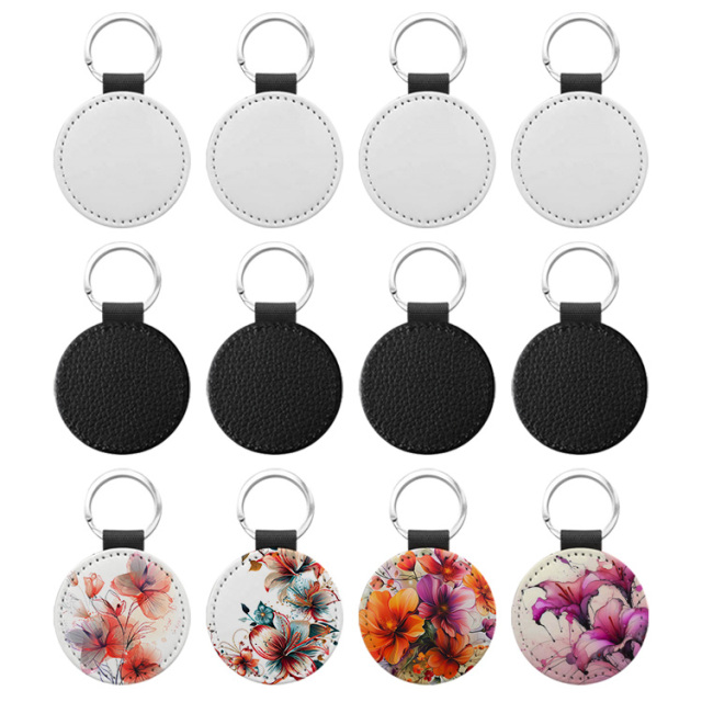 Popular DIY Sublimation PU Leather Blank Leather Keychain,Single-sided Printable Key Ring Key Tag