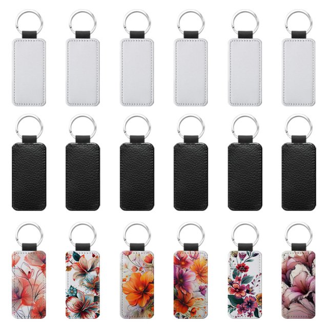 Popular DIY Sublimation PU Leather Blank Leather Keychain,Single-sided Printable Key Ring Key Tag