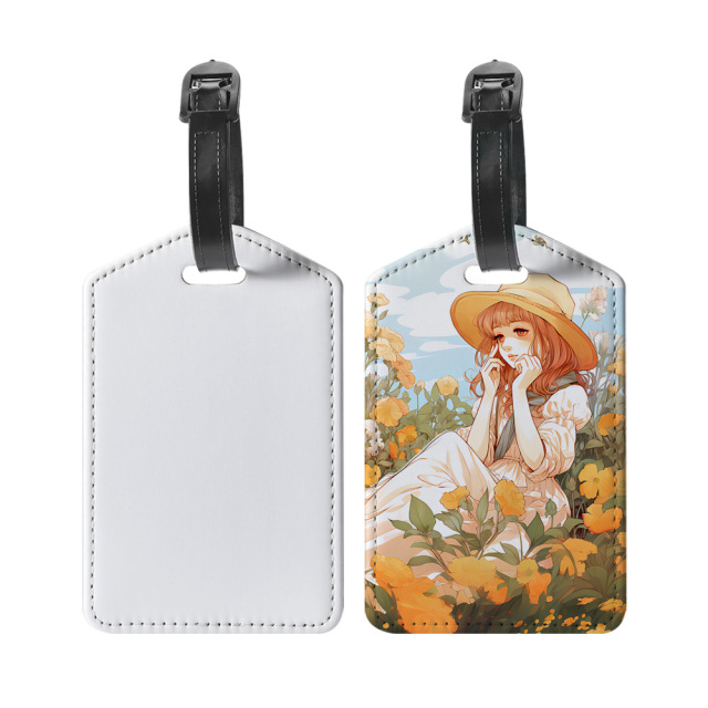 Sublimation PU Leather Luggage Tag Bag Tag White Heat Transfer Name Tag Blank Suitcase Tags Travel Business ID Card