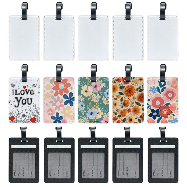 Sublimation PU Leather Luggage Tag Bag Tag White Heat Transfer Name Tag Blank Suitcase Tags Travel Business ID Card