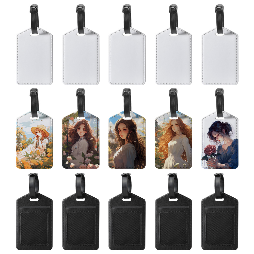 Sublimation PU Leather Luggage Tag Bag Tag White Heat Transfer Name Tag Blank Suitcase Tags Travel Business ID Card