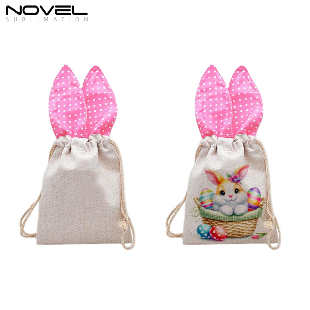 Sublimation Easter Bundle Pocket Blank Linen Rabbit Ear Bundle Pocket Drawstring Bag