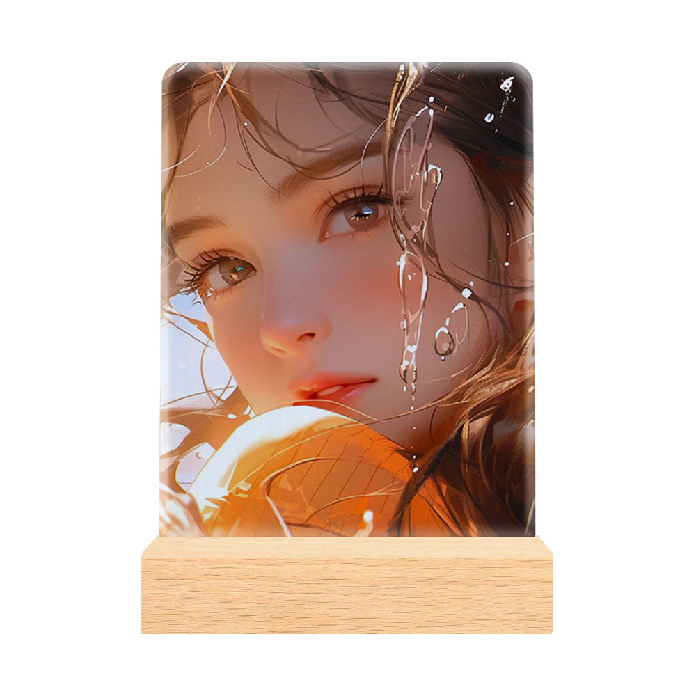 New Arrival Sublimation Acrylic LED Night Light Home Custom Decoration Blank Pendant Sublimation Photo Frames with Wooden base