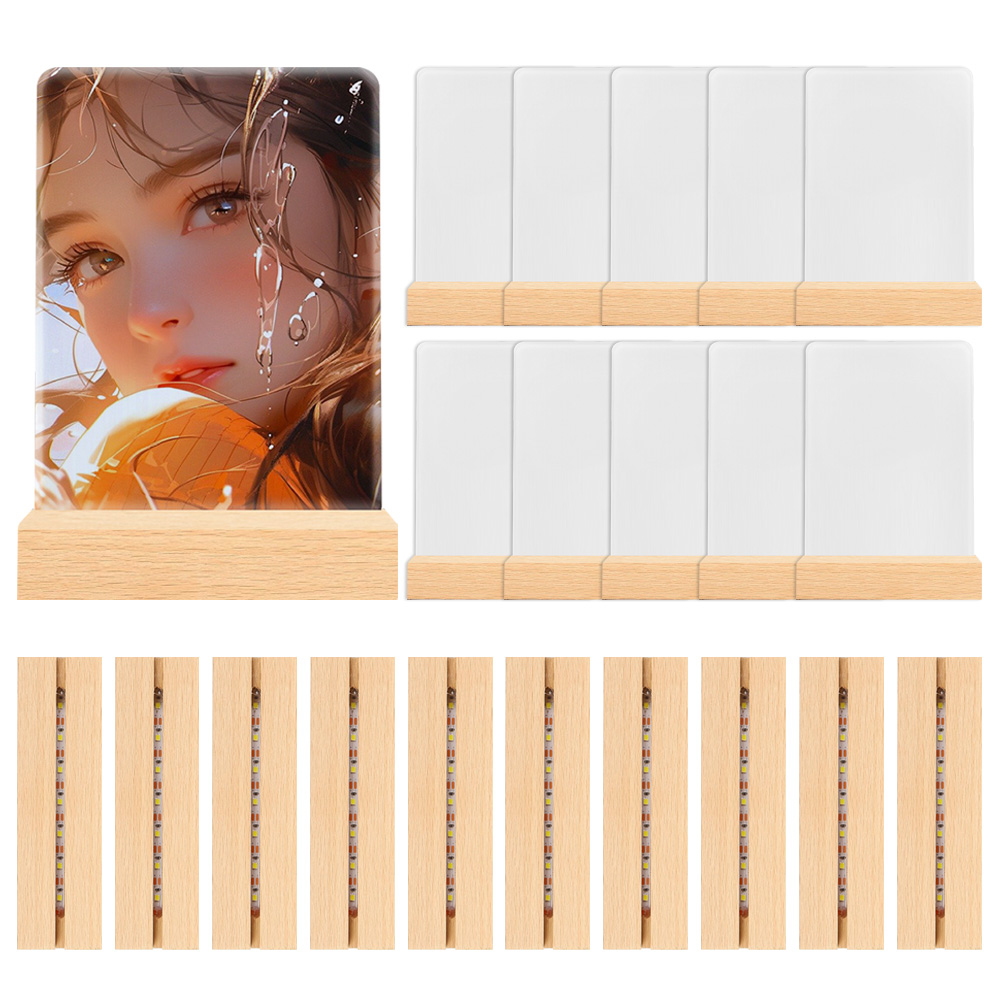 New Arrival Sublimation Acrylic LED Night Light Home Custom Decoration Blank Pendant Sublimation Photo Frames with Wooden base