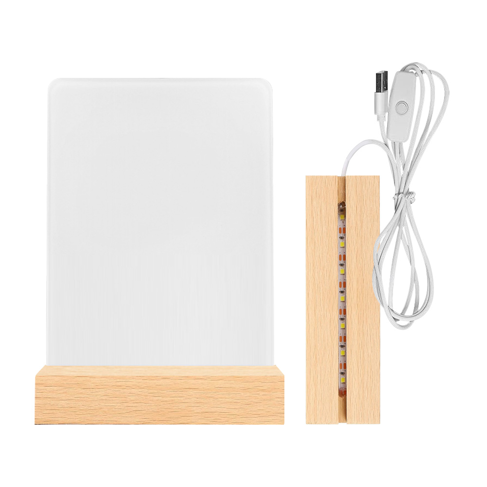 New Arrival Sublimation Acrylic LED Night Light Home Custom Decoration Blank Pendant Sublimation Photo Frames with Wooden base