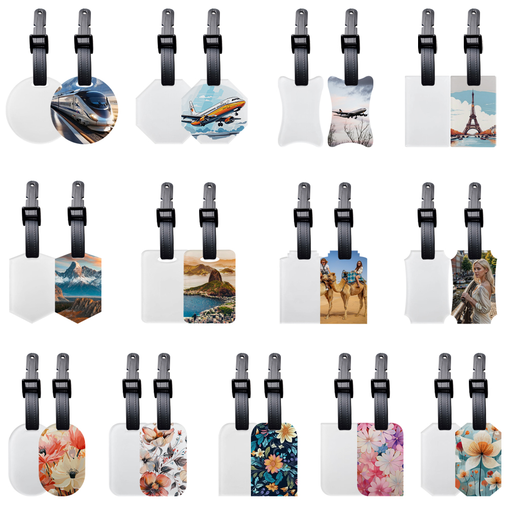 Sublimation Blank Acrylic Luggage Tags/Reserved Seating Tags/Wedding Place Cards with 13 Shapes Matching Leather Belt