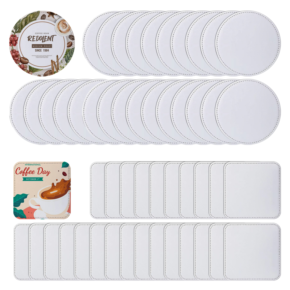 DIY Pattern High Quality Sublimation Blank PU Leather Coaster Square PU Leather Coaster Sublimation Mug Pad Square PU Leather Mug Coaster Sublimation Blank Pad