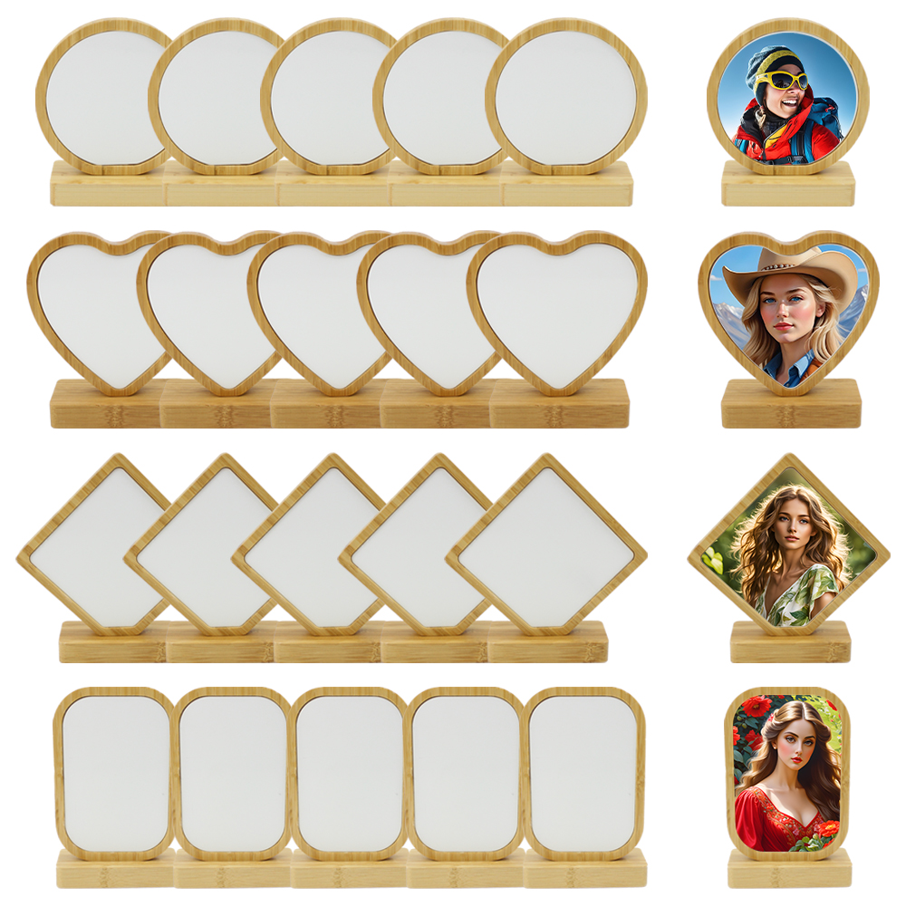 Heart Shape Bamboo Photo Frames Eco-friendly Home Decor Table Art Picture Frames Dye Sublimation Blanks Wooden Photo