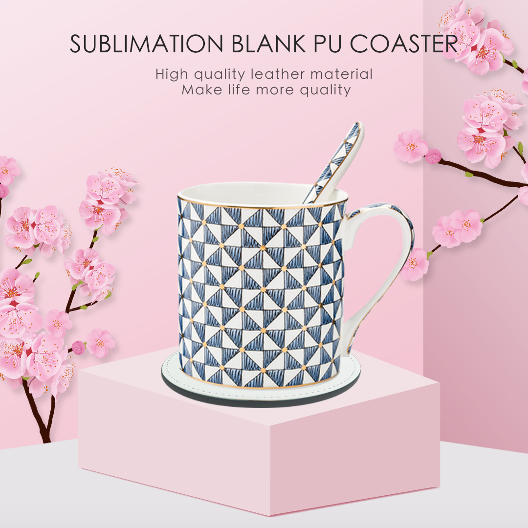 Best Deal |  DIY Pattern High Quality Sublimation Blank PU Leather Coaster Round PU Leather Coaster Sublimation Mug Pad