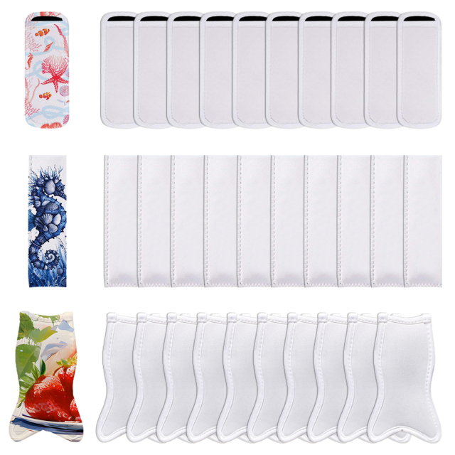 Sublimation Blank White Ice Pop Sleeves Popsicle Holders Bags, Reusable Neoprene Freezer Popsicle Covers for Kids Party Supplies
