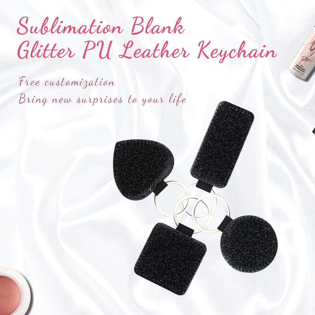 Sublimation DIY Colorful BlingBling PU Leather Keychain Heart Customized Keyring