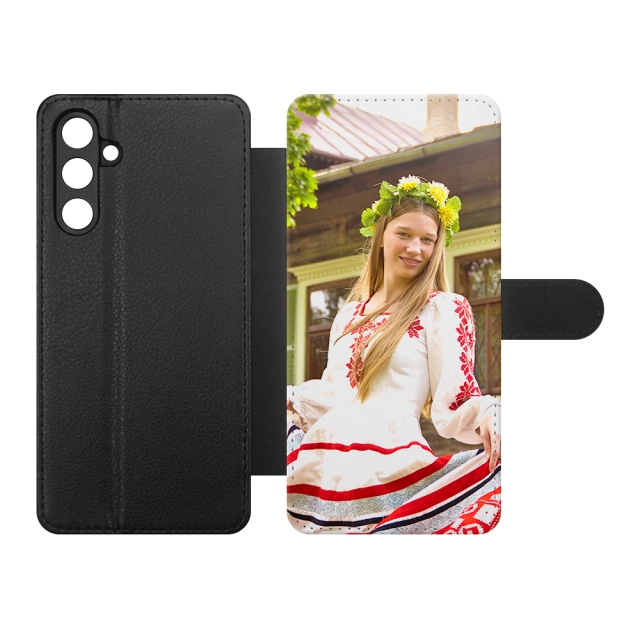 Sublimation Blank PU Leather Flip Phone Case Wallet TPU Inside with Card Holder and Stand for Samsung M55 5G